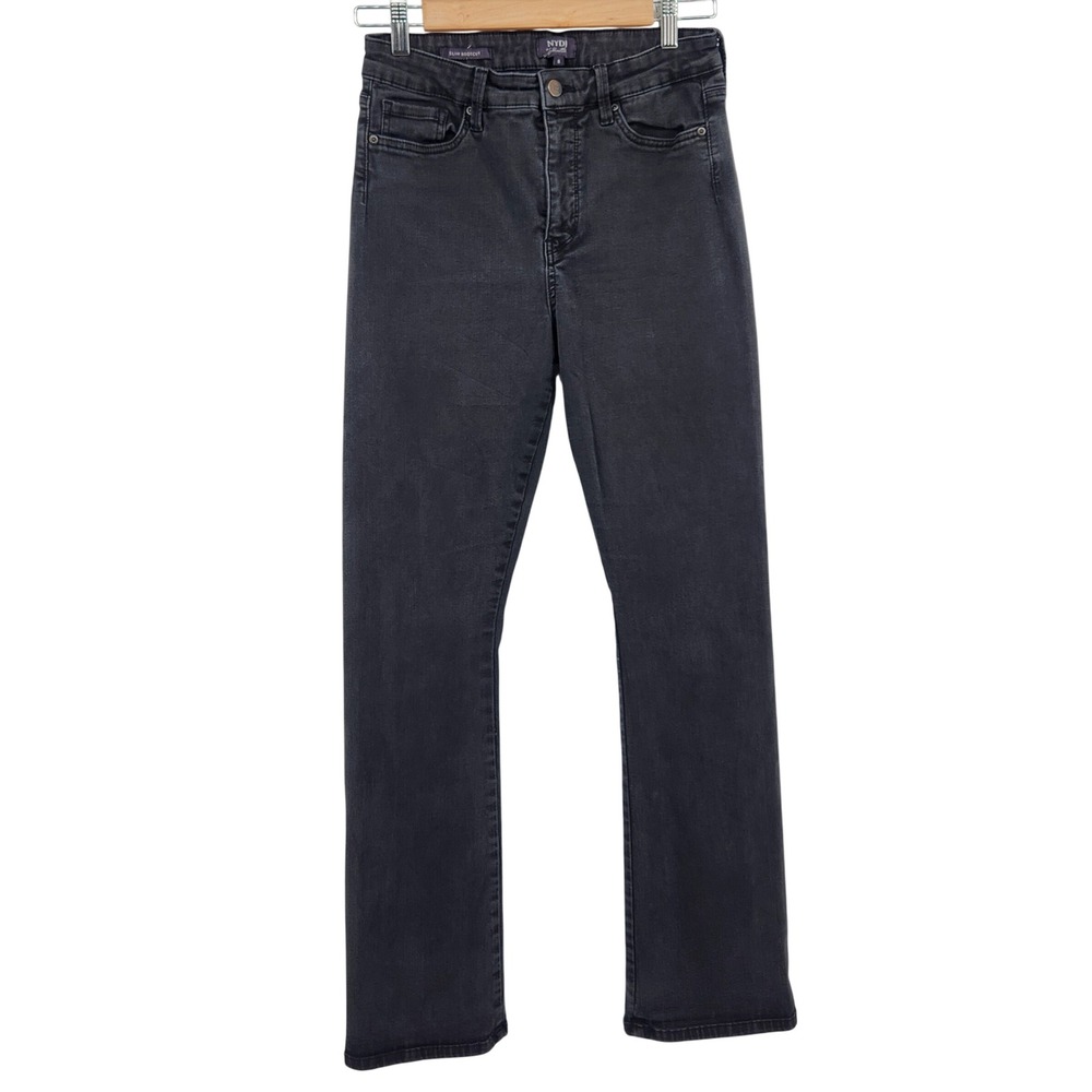NYDJ Slim Bootcut Jeans Women's Size 8 Black Charcoal Lift Tuck Technology Denim